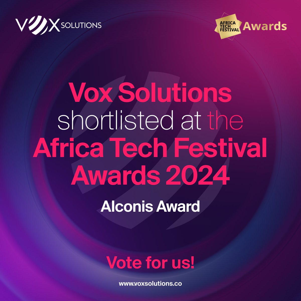 Vox Solutions is excited to announce our inclusion in the prestigious Africa Tech Festival Awards 2024 shortlist, specifically recognized in the "AIconics Award" category!

Cast your vote here 👉 get.knect365.com/aiconics-award…