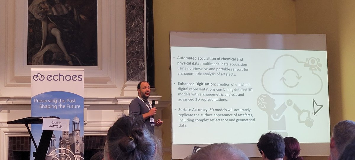 AJoffres's tweet photo. #echoeslaunch Gabriele Gattiglia présente le projet AUTOMATA, l'un des premiers lauréats des appels ECCCH pour les projets associés au projet @echoes_eu pour construire le cloud collaboratif européen pour le patrimoine culturel #ECCCH #massiveautomation #3Ddata #digitisation https://t.co/bK5VlJhgle