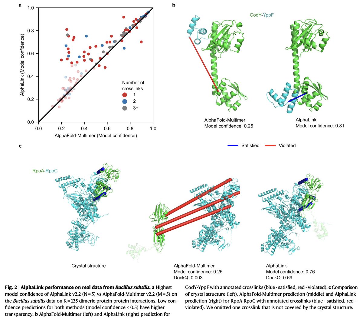 BiologyAIDaily's tweet image. Modelling protein complexes with crosslinking mass spectrometry and deep learning @NatureComms 
- The study presents AlphaLink, a deep learning approach that integrates crosslinking mass spectrometry (MS) data with AlphaFold-Multimer, significantly improving protein complex…