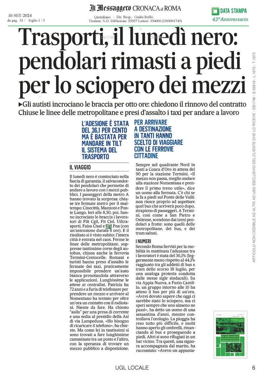 UGL Confederazione (@uglconf) on Twitter photo Sulle principali testate giornalistiche lo sciopero dei trasporti. I sindacati: adesioni all'85%, "Salari bassi e rischi aggressioni".
#citazioniugl <a href="/Autoferro_Ugl/">Autoferrotranvieri</a> Sulle principali testate giornalistiche lo sciopero dei trasporti. I sindacati: adesioni all'85%, "Salari bassi e rischi aggressioni".
#citazioniugl <a href="/Autoferro_Ugl/">Autoferrotranvieri</a>