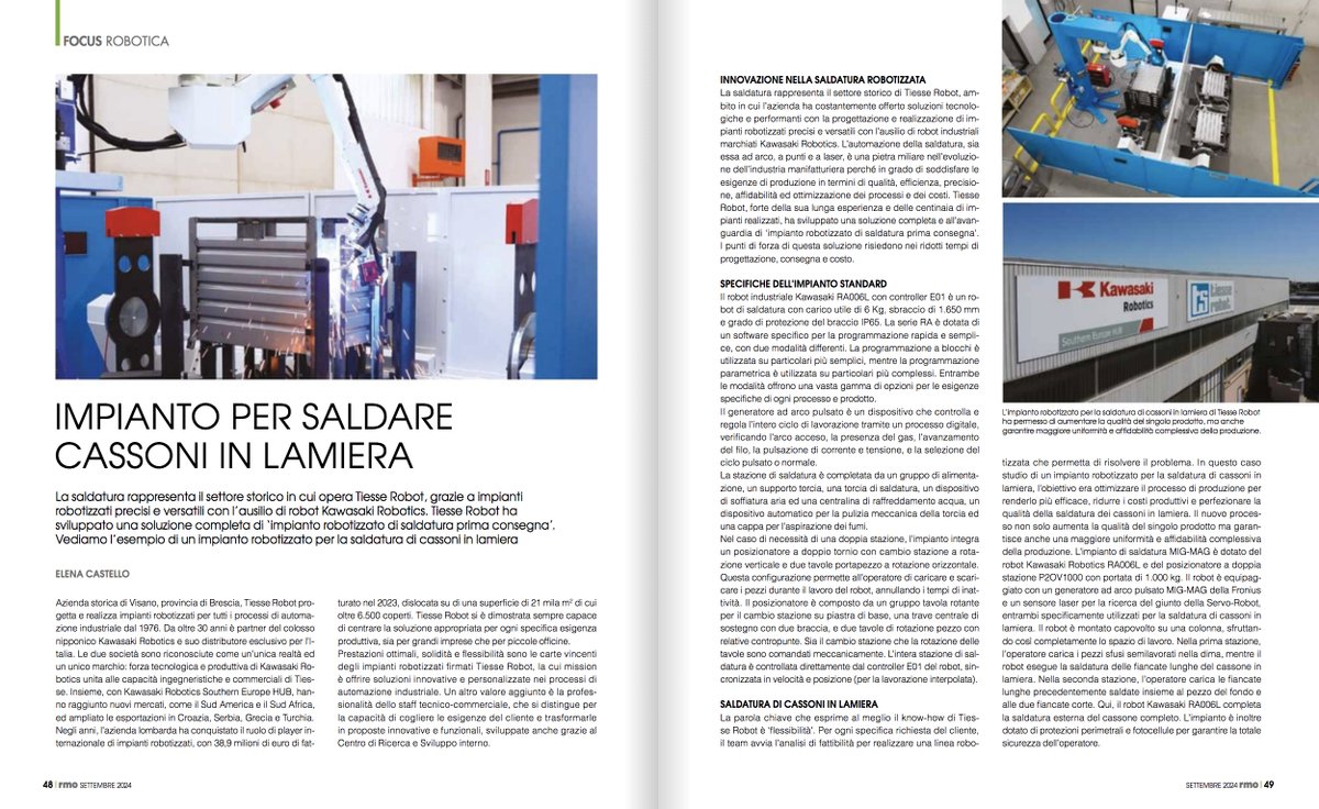 meccanica_plus's tweet image. La soluzione completa per #saldatura robotizzata sviluppata da #TiesseRobot con l’ausilio di #robot #KawasakiRobotics, illustrata in un esempio di impianto per la saldatura di cassoni in #lamiera. L’articolo nel Focus #Robotica su #RMO di settembre.

tech-plus.it/brochure/rmo/2…