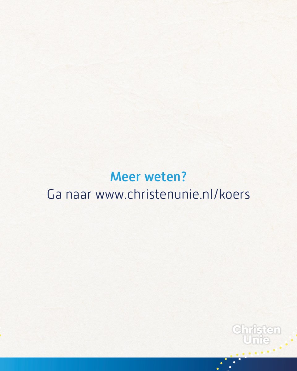 Drie speerpunten. Eén verhaal.
'Het diepe verlangen om gedreven door Gods liefde de samenleving te dienen is ook na 25 jaar nog altijd onze hartslag.’ 

Meer weten? Ga naar christenunie.nl/koers.

#hoopvollekoers #ChristenUnie #politiekpamflet