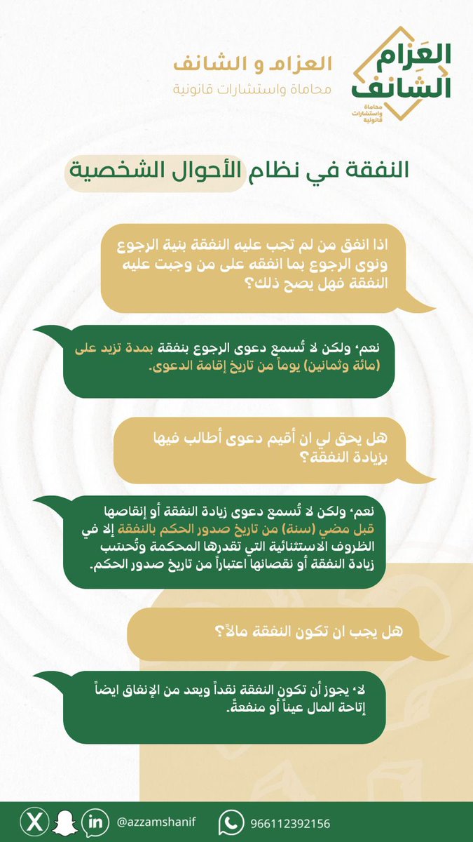 azzamshanif's tweet photo. -
النفقة في #نظام_الاحوال_الشخصية :
#ثقافة_قانونية #النفقة https://t.co/xUaVgf77Km