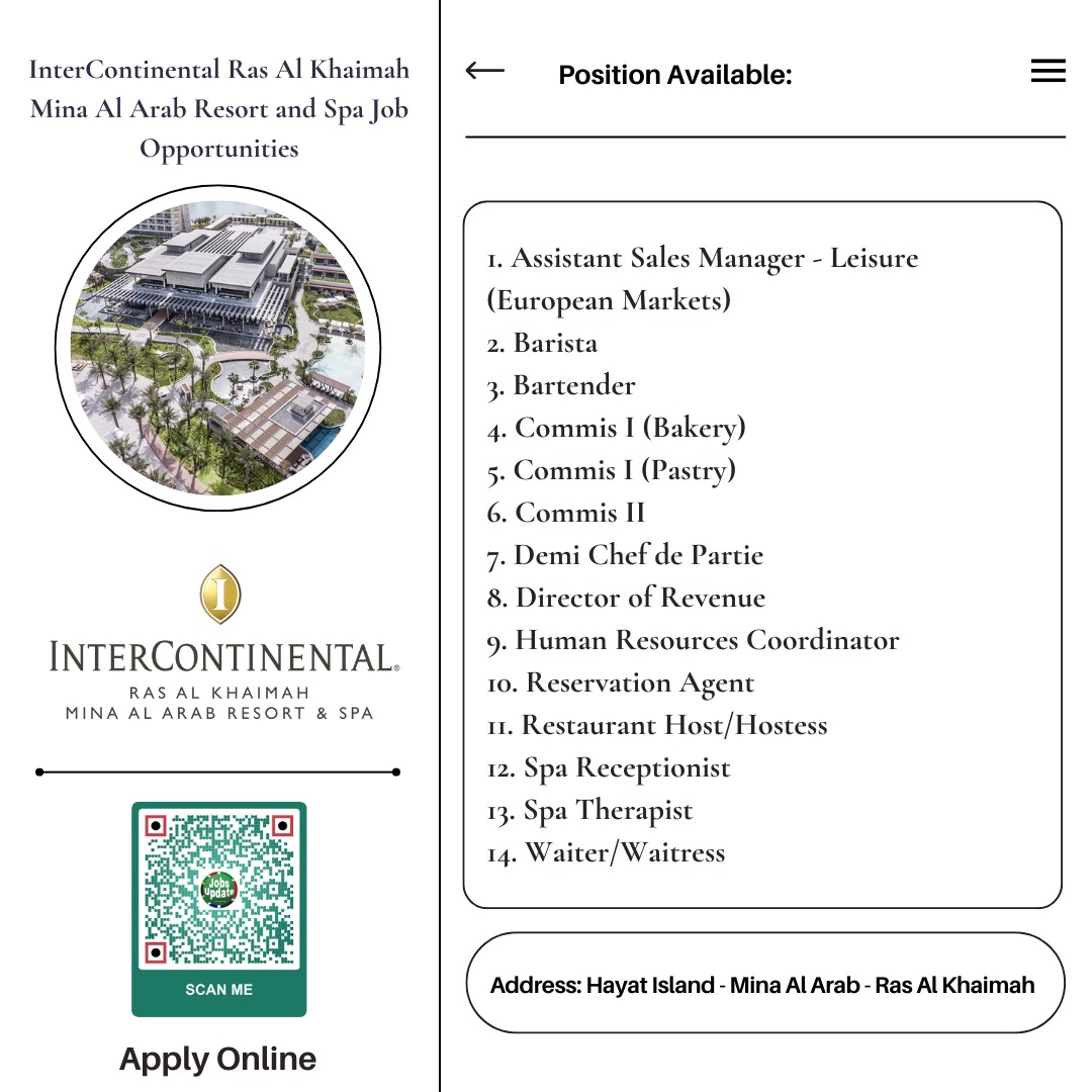 FakihMuta's tweet photo. InterContinental Ras Al Khaimah Careers: Exciting Job Opportunities Await

Apply Online: https://t.co/EREw02Eozf

#InterContinentalRasAlKhaimah #CareersInHospitality #JobVacancies2024 #MinaAlArabResort #SpaCareers https://t.co/d2yaEiiity