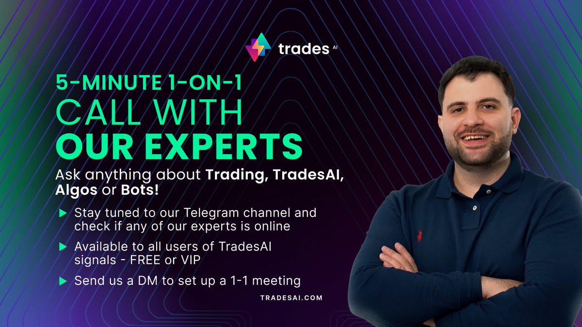 TradesAI_HQ's tweet image. Got questions about trading, TradesAI, algos, or bots? 

Get a quick personal call with one of our experts to clarify doubts and boost your trading strategy! 📈

Send us a DM!

#TradesAI #TradingHelp #AlgoTrading #VIP