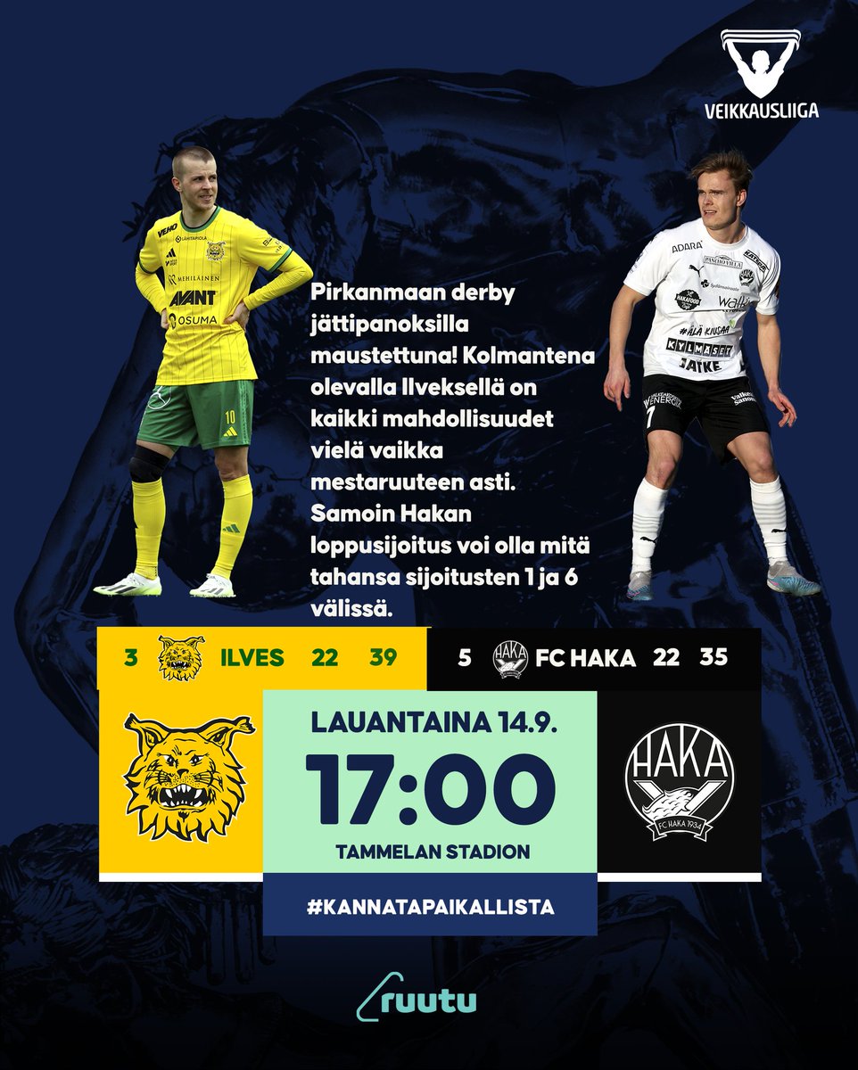 Veikkausliiga's tweet photo. 𝐏𝐢𝐫𝐤𝐚𝐧𝐦𝐚𝐚𝐧 𝐈𝐒𝐎 𝐝𝐞𝐫𝐛𝐲 🔥
🎫 https://t.co/lznvoYA2AR
#Veikkausliiga #kannatapaikallista #ILVHAKA https://t.co/pXDzWwVo7R