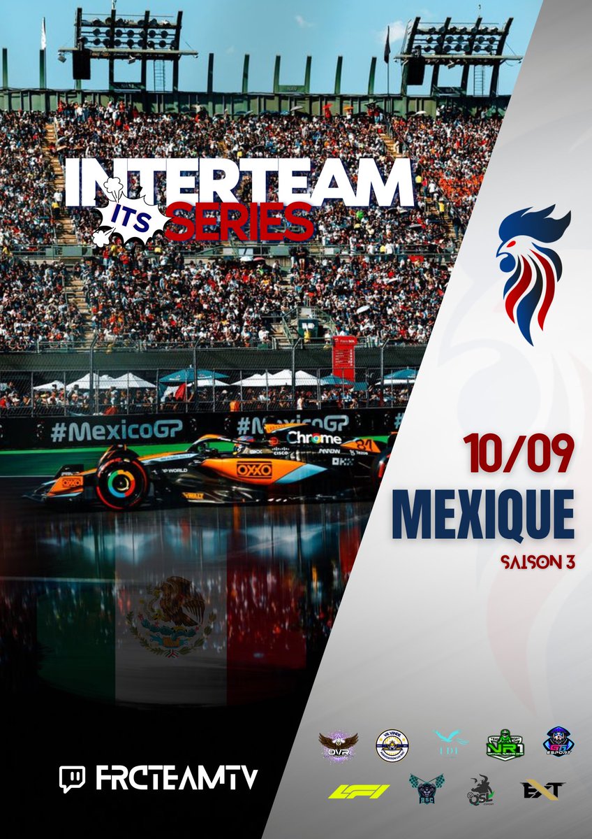 FrRacingCh's tweet photo. Ce soir on lance les hostilités ! 🇲🇽 

RDV à 21h sur la chaîne FRCTEAMTV pour suivre la première manche de la saison 3 ITS 😈

Après la VMV et la RCR, qui remportera cette saison 3 ? 🏆

@RSC_eSport @VR1_esport @GranTrack10 @QSL_F1 @vMvCup @TEAMEXOSTYAFR @OVR_EsportF1 @LDL_ESPORT https://t.co/ZBJWBq4j0l