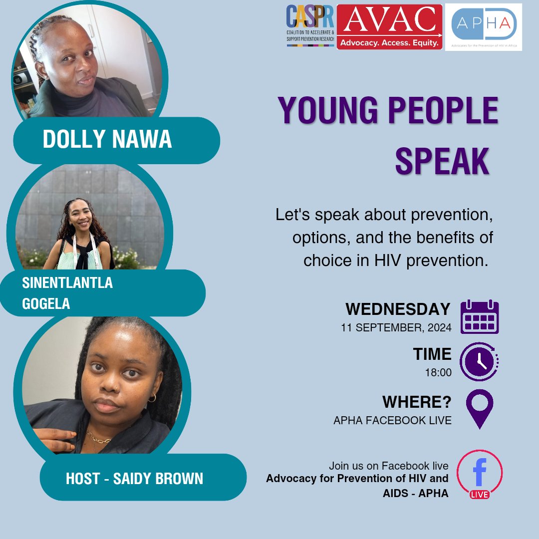 apha_sa's tweet photo. Don’t miss our Facebook Live session where we'll dive into options, prevention methods, and the benefits of choice in HIV prevention. 

Join us for an insightful discussion!

#APHAGroundForce  
#YoungPeopleSpeak https://t.co/xnfFXsTEJO