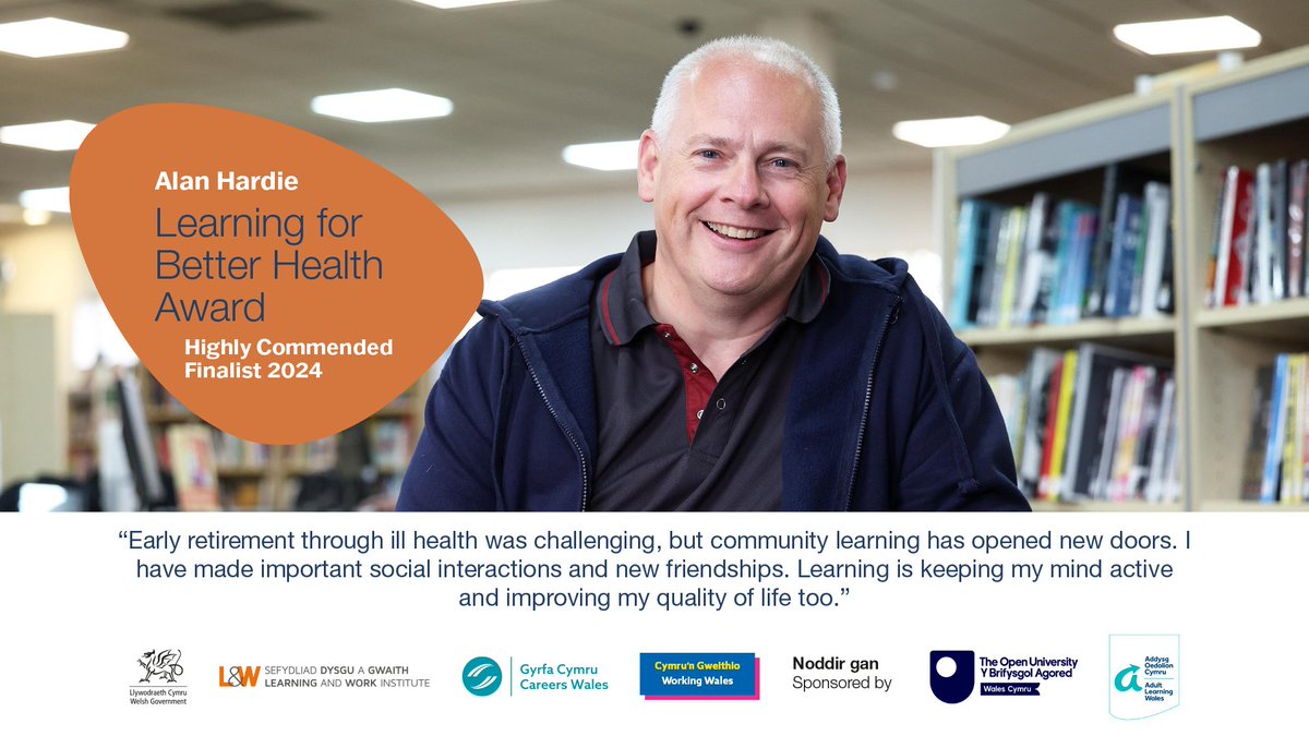 Dysgu a Gwaith Cymru | Learning and Work Wales (@learnworkcymru) on Twitter photo ✨Huge congratulations Alan Hardie, Highly Commended for the Learning for Better Health Inspire! Award.✨🥳
Award sponsors: <a href="/OUCymru/">The OU in Wales</a> | <a href="/alwcymru/">Addysg Oedolion Cymru | Adult Learning Wales</a>
🔖Read / watch the full story:
youtu.be/LKYBjeK60c0
#InspireCymru24 #neverstoplearning
<a href="/SwanseaCouncil/">Swansea Council</a> ✨Huge congratulations Alan Hardie, Highly Commended for the Learning for Better Health Inspire! Award.✨🥳
Award sponsors: <a href="/OUCymru/">The OU in Wales</a> | <a href="/alwcymru/">Addysg Oedolion Cymru | Adult Learning Wales</a>
🔖Read / watch the full story:
youtu.be/LKYBjeK60c0
#InspireCymru24 #neverstoplearning
<a href="/SwanseaCouncil/">Swansea Council</a>