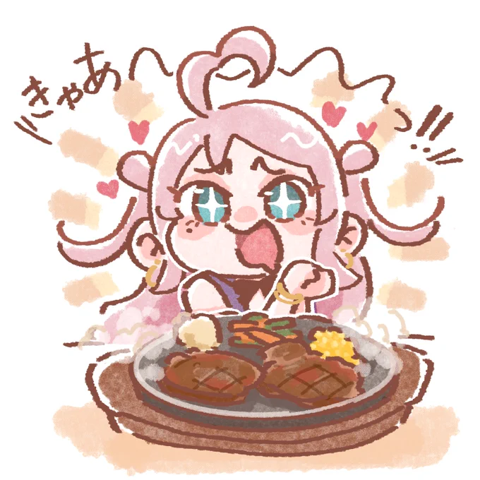 きゃあっ!!!!お肉よ!!!!ランジュステーキ屋さんとコラボおめでとうお肉いっぱい食べてね#えいがさき#lovelive #虹ヶ咲 #鐘嵐珠 