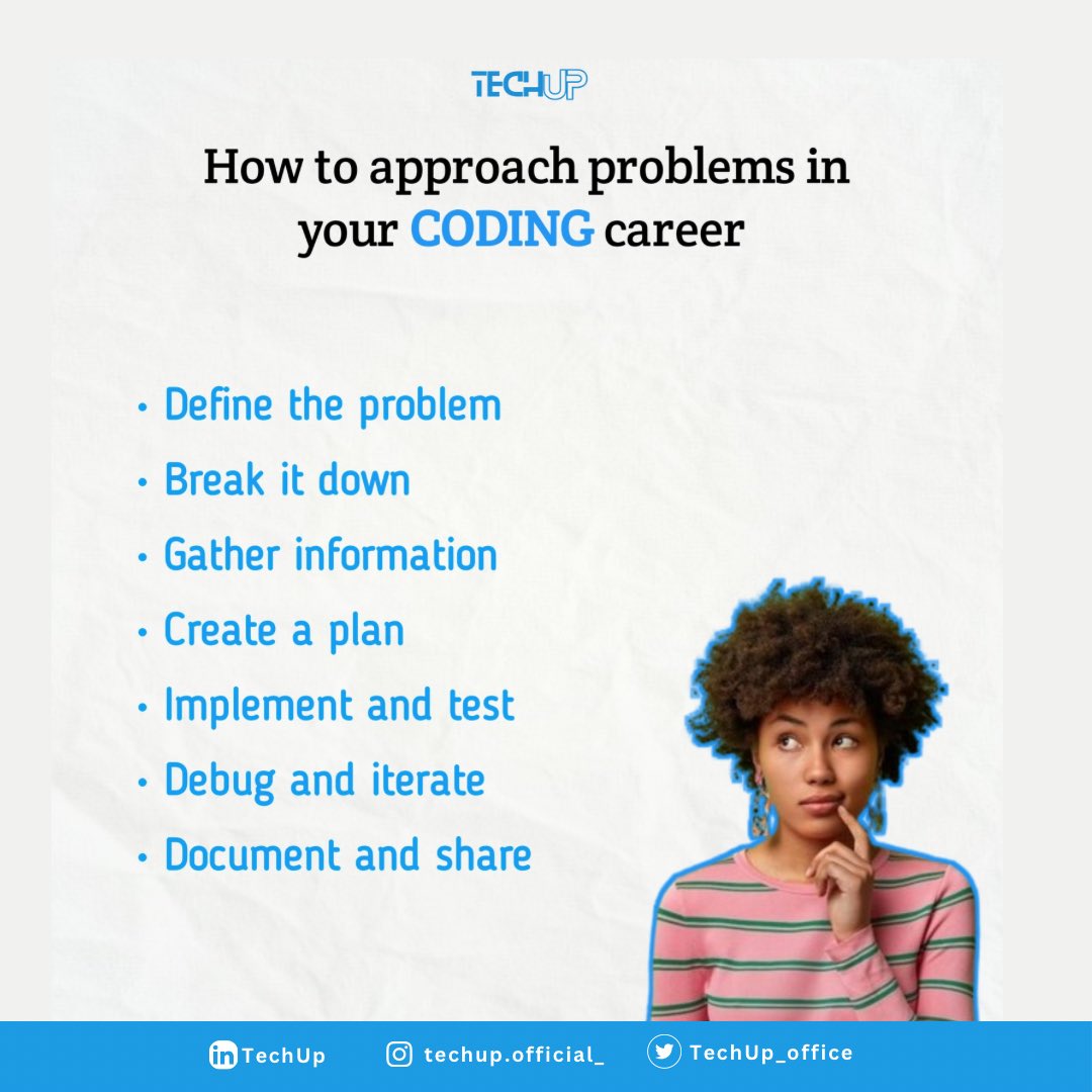 TechUp_office's tweet image. Ever got challenges in your coding career? We found a better way to approach them.
#solveproblem #coding #techup #upskilling #sdg8 #sdg4