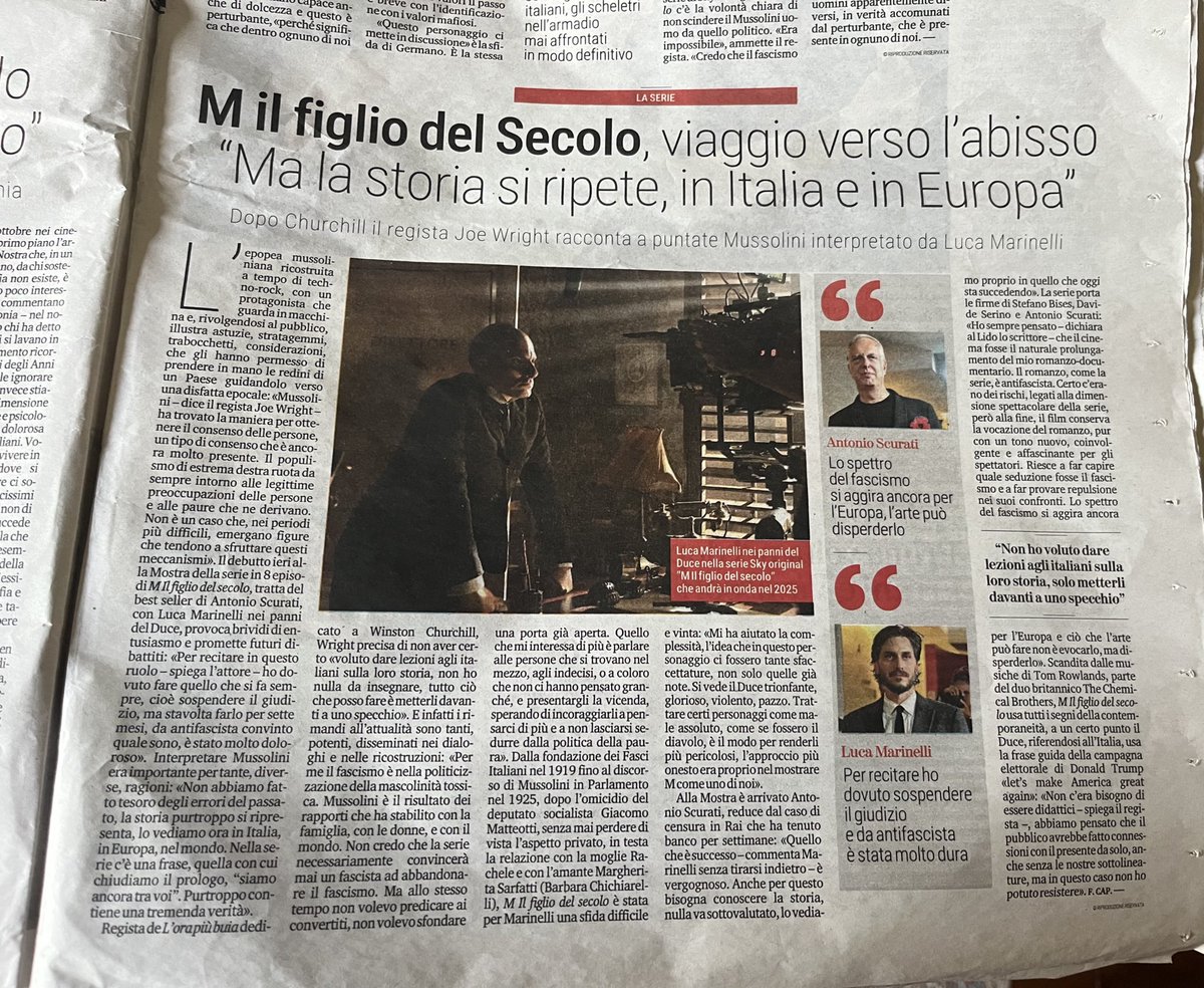 paoloangeloRF's tweet photo. #caprara”il debutto alla mostra della serie in8episodi di M il figlio del secolo tratta dal best seller di #scurati con #marinelli nei panni del duce provoca brividi di entusiasmo e promette futuri dibattiti..i rimandi all’attualità sono tanti potenti disseminati nei dialoghi https://t.co/2fEEte24IV