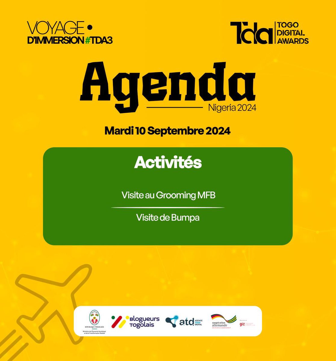 TGdigitalawards's tweet photo. Agenda du jour 2
#TDA3 #ImmersionTDA #Innovation #Blog228 #MENTD #TogoDigital #ProDigiT #GizTogo #DTCTogo #DTCNigeria https://t.co/ci95NczVtL