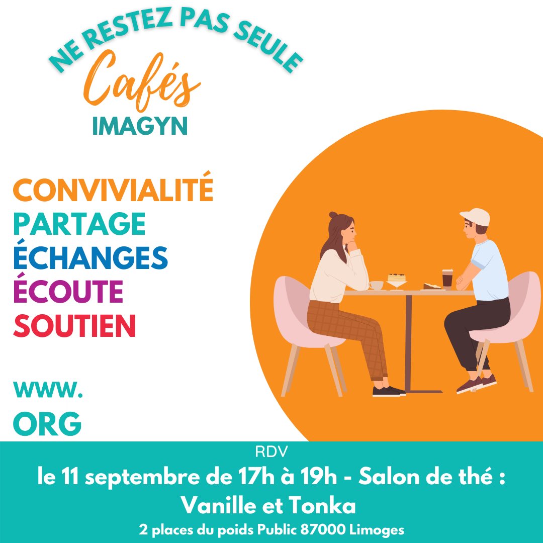 Pour rappel nous avons le plaisir de vous accueillir pour un Café IMAGYN le 11 septembre au salon de thé Vanille et Tonka à Limoges, 2 places du poids Public 87000 Limoges🍽️☕️

 
⚠ L’inscription est obligatoire via notre site.