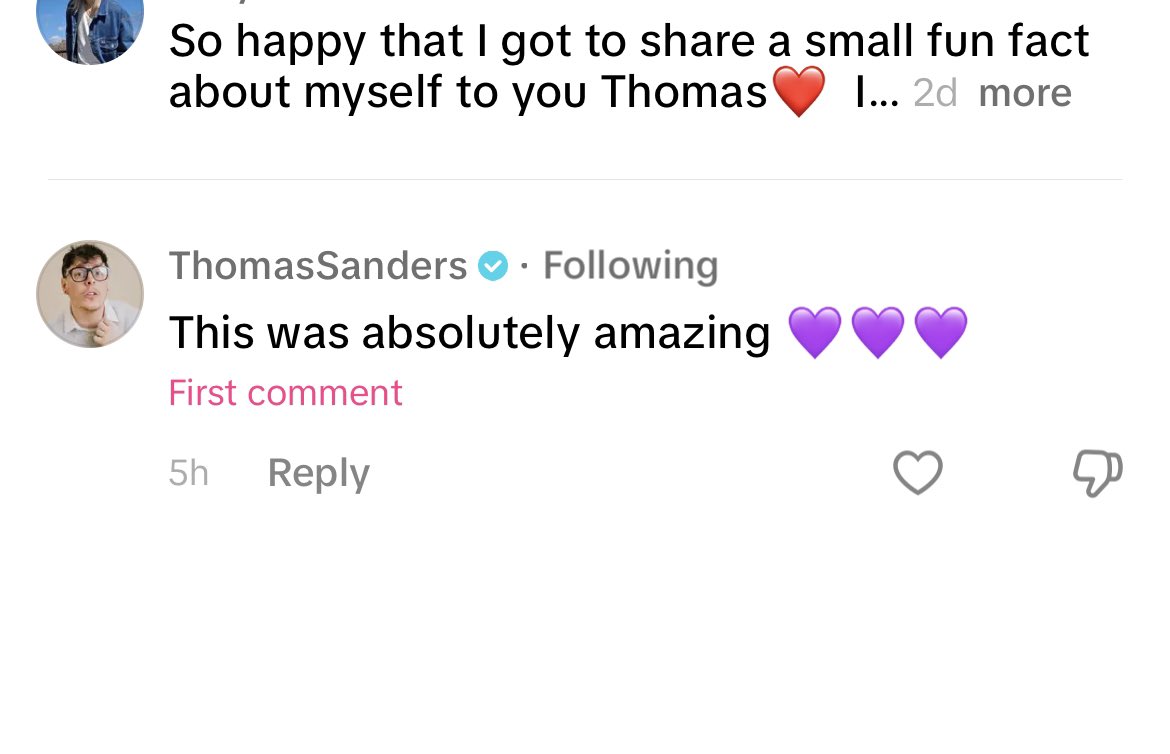 UndeadHellhound's tweet image. Not even that long since I woke up and  I’ve found out Thomas has commented on my Tiktok video for the first time. What an amazing start to my morning already and now I’m emotional again 😭🫶

#thomassanders #fanders #fander