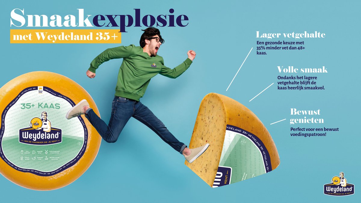Minder vet, meer genieten met Weydeland 35+ kaas! Wist je dat onze minder vette 35+ kaas verkrijgbaar is van jong t/m oud en in de varianten komijn én kruiden? Voor ieder wat wils! Ondanks het minder vette karakter tóch nog super smeuïg en smaakvol. Wat wil je nog meer? #kaas