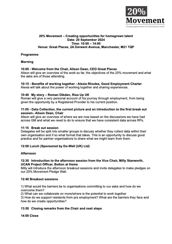 Do you work for a Registered Provider in Greater Manchester? Are you interested in getting more tenants/residents employed  in our organisations? Message me if you want to join us on 20 September for a conversation about how we can achieve this