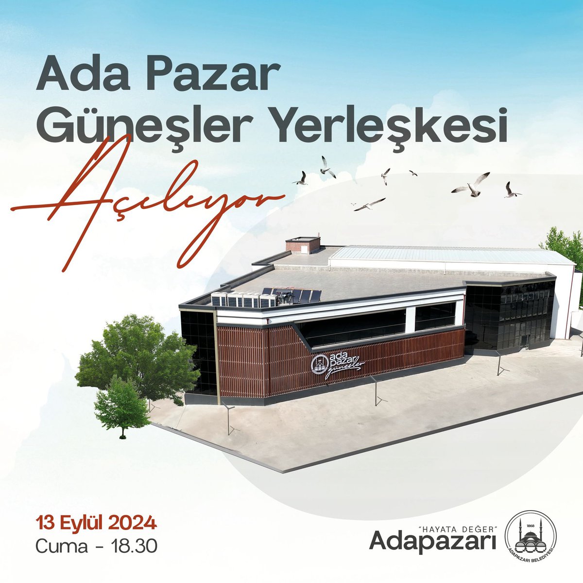 ISIKSUMUTLU's tweet photo. Ada Pazar Güneşler Yerleşkesi açılıyor! 💫

Kapalı Pazar Yeri, Düğün Salonu, Etkinlik Salonu ve Bebek Bakım Odası gibi alanlarıyla Güneşler Bölgemizde sosyal hayatın yeni adresi olacak bu modern tesisimizin açılışına davetlisiniz.

📅 13 Eylül 2024, Cuma
🕒 18.30 - Açılış Töreni

#HayataDeğer
#AdapazarınaDeğer