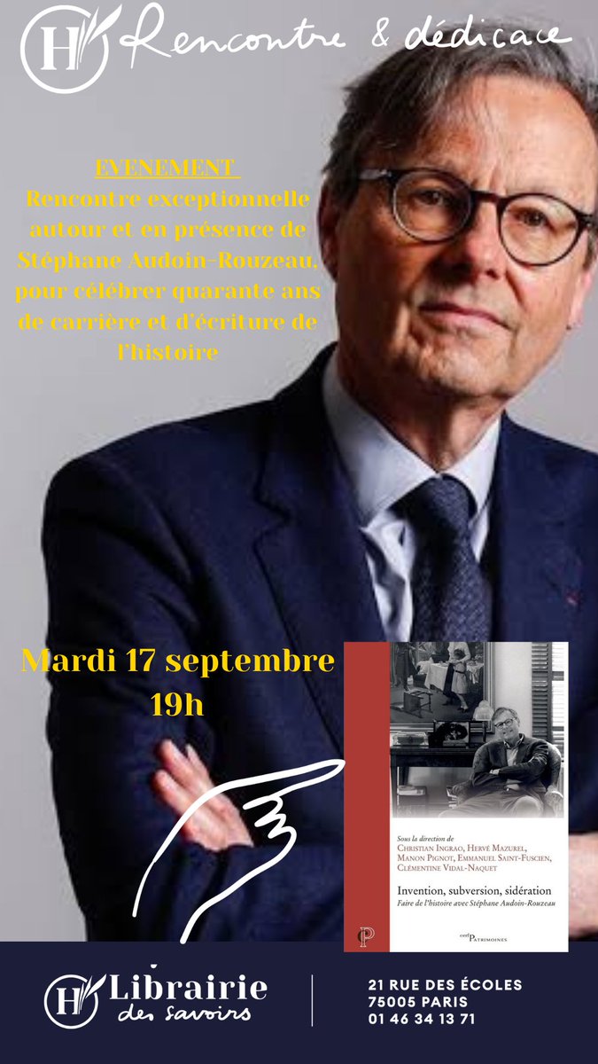 Manon Pignot (@pignot_manon) on Twitter photo 🚨réclame 📷: le 17 septembre à 19h, rencontre à la librairie des savoirs autour de Stéphane Audoin-Rouzeau pour évoquer les "Mélanges" réunis par ses élèves, toutes g(v)énérations confondues ! Au plaisir de vous y voir ! cc
<a href="/gragratraina/">Christian Ingrao (@gragratraina.bsky.social)</a>
<a href="/davbellamy/">David BELLAMY</a> 🚨réclame 📷: le 17 septembre à 19h, rencontre à la librairie des savoirs autour de Stéphane Audoin-Rouzeau pour évoquer les "Mélanges" réunis par ses élèves, toutes g(v)énérations confondues ! Au plaisir de vous y voir ! cc
<a href="/gragratraina/">Christian Ingrao (@gragratraina.bsky.social)</a>
<a href="/davbellamy/">David BELLAMY</a>