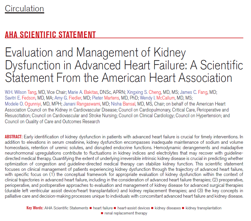 AHA Science (@ahascience) on Twitter photo Advanced HF therapies can⬆️perfusion & relieve congestion. Pre- peri- & post-operative kidney support strategies are 🔑to mitigate risk of acute kidney injury.
✍🏼 @nishakidneydoc <a href="/WilsonTangMD/">W. H. Wilson Tang, MD</a> <a href="/RangaswJ/">Janani Rangaswami</a> <a href="/FiedlerAmy/">Amy G. Fiedler, MD</a> <a href="/modeldoc/">Modele Ogunniyi, MD, MPH</a> @PietermartensMD <a href="/JamesCFangMD/">James Fang</a> <a href="/CunningBeans/">Xingxing Cheng, MD MS</a> @mbakitas Advanced HF therapies can⬆️perfusion & relieve congestion. Pre- peri- & post-operative kidney support strategies are 🔑to mitigate risk of acute kidney injury.
✍🏼 @nishakidneydoc <a href="/WilsonTangMD/">W. H. Wilson Tang, MD</a> <a href="/RangaswJ/">Janani Rangaswami</a> <a href="/FiedlerAmy/">Amy G. Fiedler, MD</a> <a href="/modeldoc/">Modele Ogunniyi, MD, MPH</a> @PietermartensMD <a href="/JamesCFangMD/">James Fang</a> <a href="/CunningBeans/">Xingxing Cheng, MD MS</a> @mbakitas