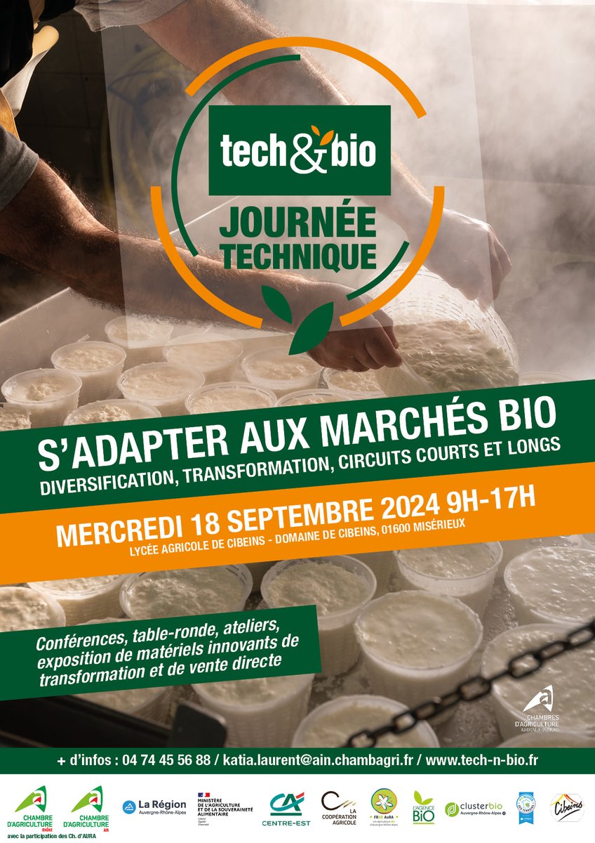 ⏲️ Plus qu'1 semaine avant la Journée Tech&amp;Bio dédiée à l'adaptation à la crise des marchés bio, qui se tiendra dans l'Ain le 18 septembre !🤓👨‍🌾👩‍🌾
Programme 👉 tech-n-bio.com/fr/la-marque-t…
Billetterie 👉 forms.office.com/Pages/Response…

#technbio #evenement #technique #agriculture #crise #bio