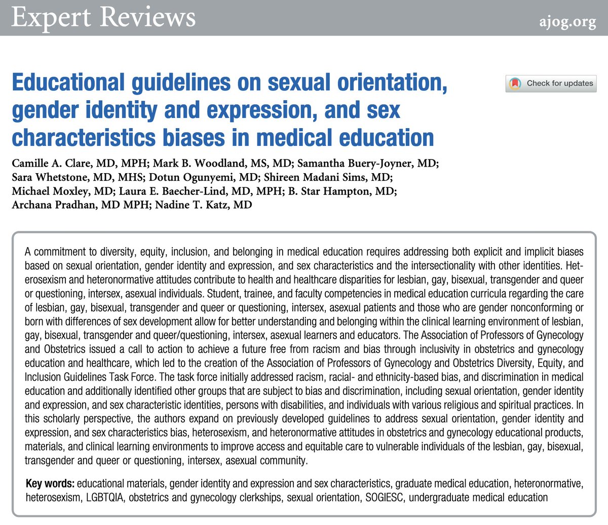 AJOG Expert Review:  Educational guidelines on sexual orientation, gender identity and expression, and sex characteristics biases in medical education ow.ly/xvMc50TjPSi