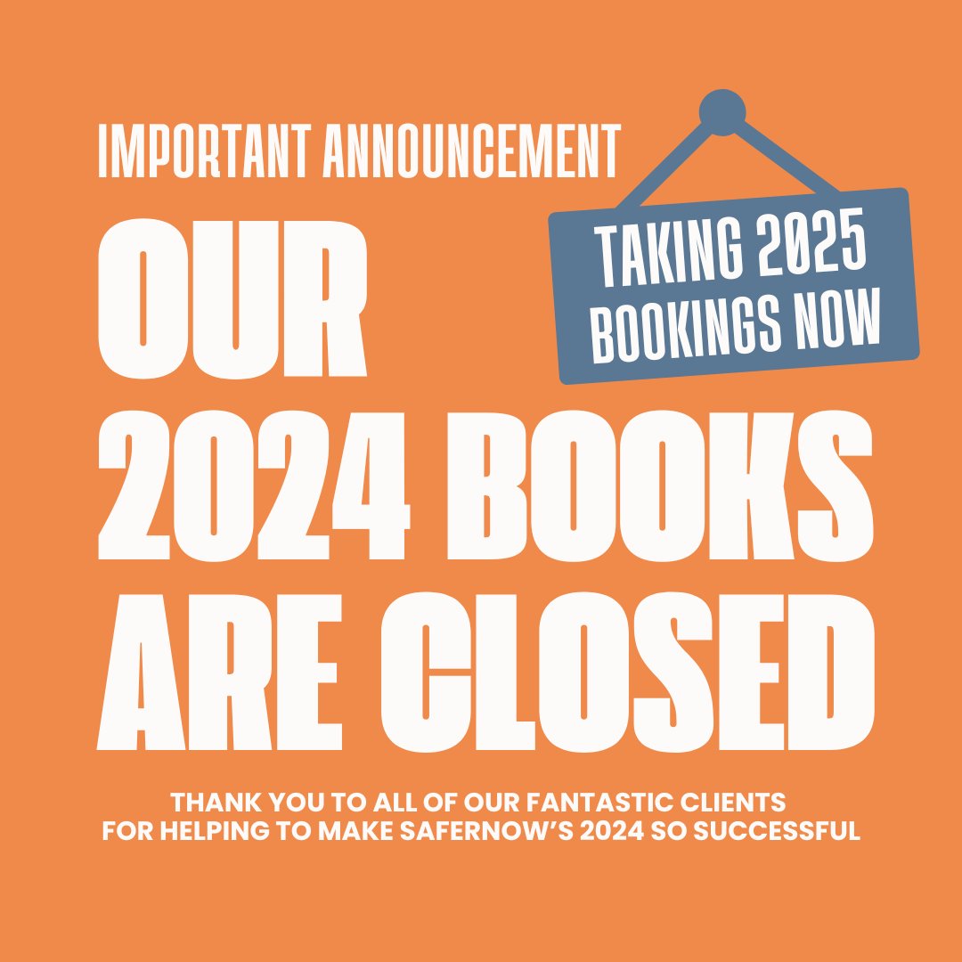 Thanks to a fantastic year and overwhelming demand, our 2024 booking calendar is now closed. 🎉 We’re thrilled to have been so busy and appreciate all the support!

But don’t worry—our 2025 books are still open! 📅 If you’re looking to schedule training or any of our other