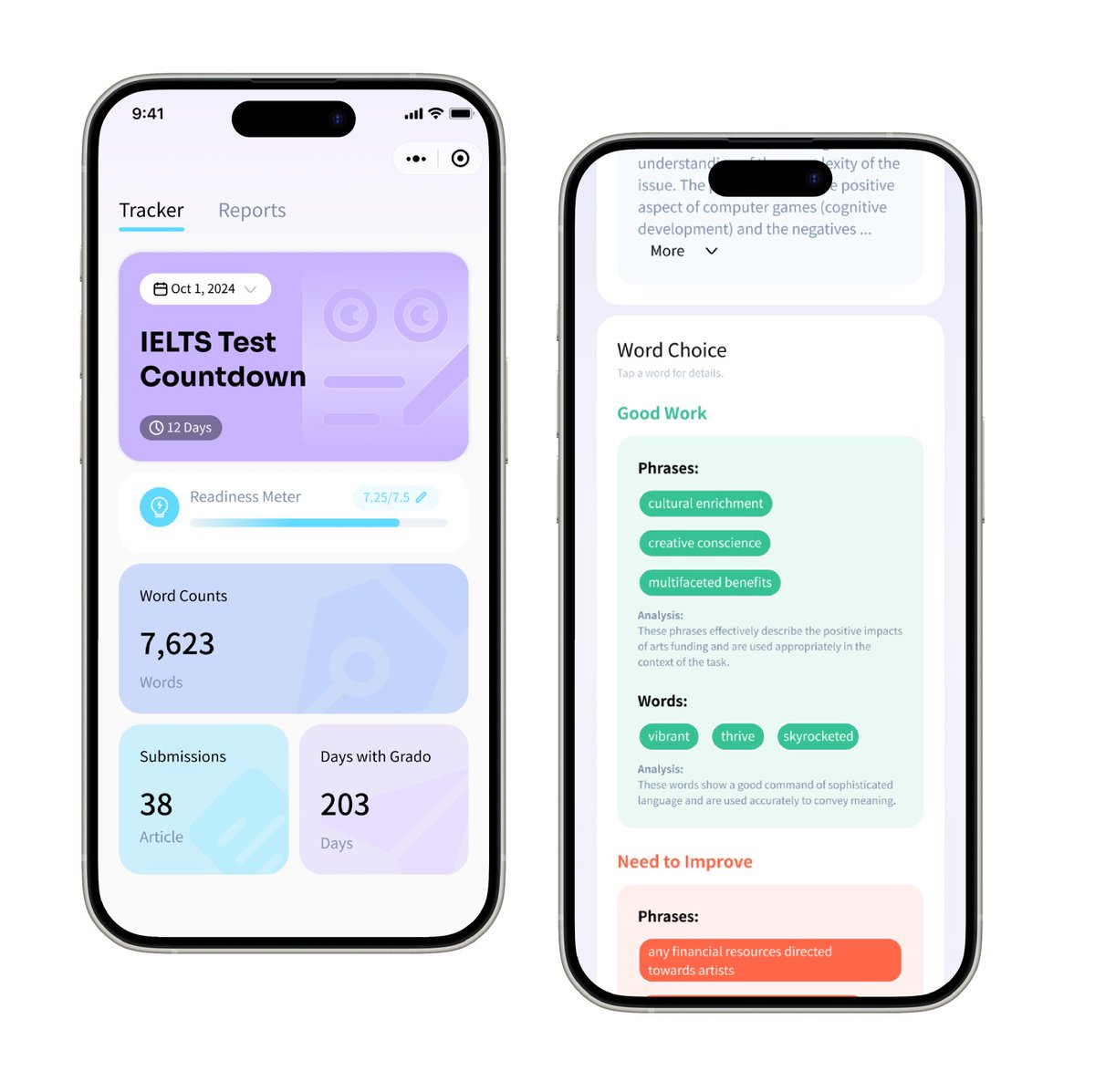 Grado_Ai's tweet photo. โ๏ธ Introducing Grado #IELTS Writing Tracker! ๐
โ๏ธTrack your test countdown
โ๏ธ Monitor your readiness
๐๏ธ Get detailed feedback on your writing
๐ฆธWith word choice analysis and improvement suggestions, #Grado is your personal IELTS coach. #IELTSPrep #GradoApp https://t.co/NCYiUNfKK8