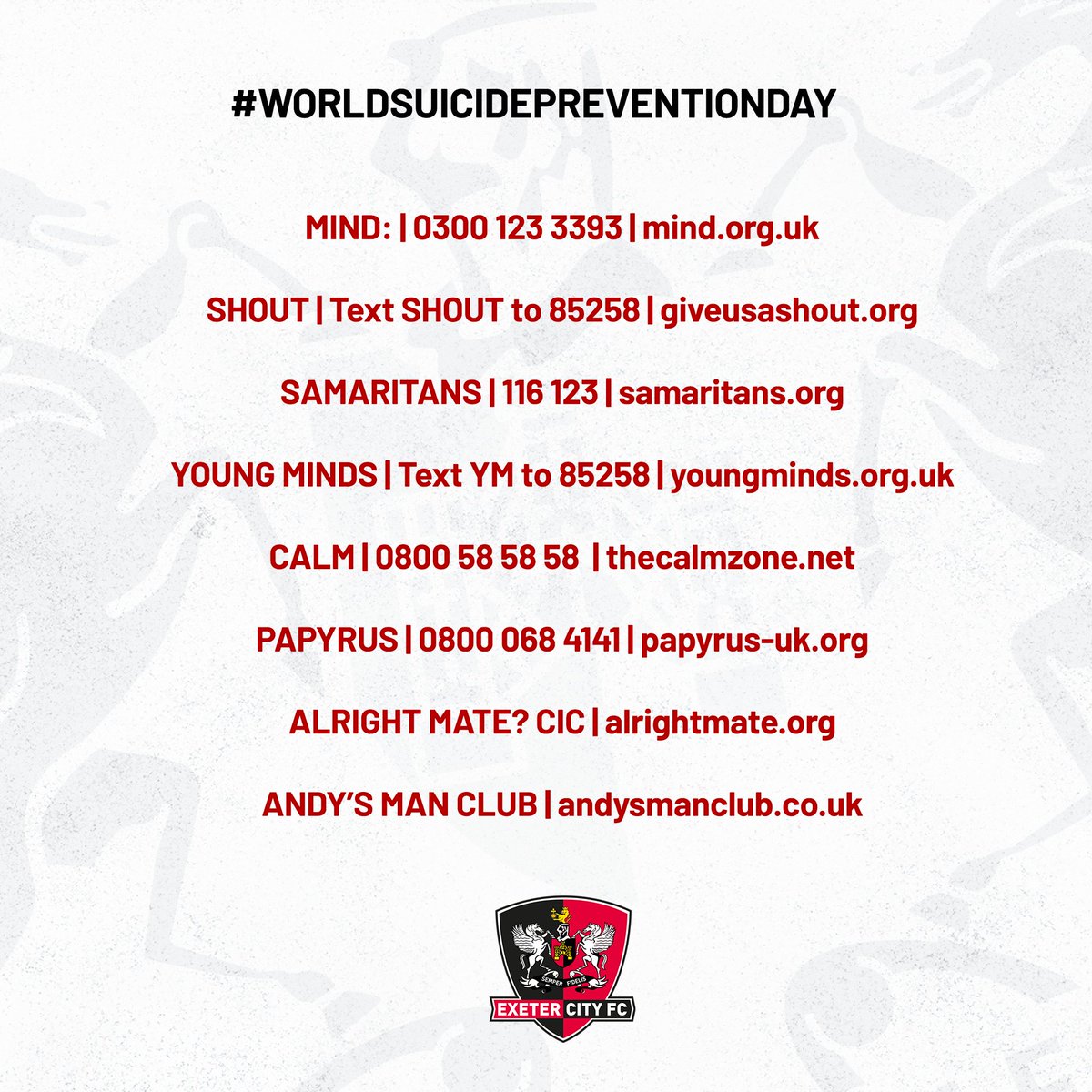 OfficialECFC's tweet photo. Today is #WorldSuicidePreventionDay. Please remember, you are not alone ❤️

#ECFC #SemperFidelis https://t.co/FfWrRN3bHS