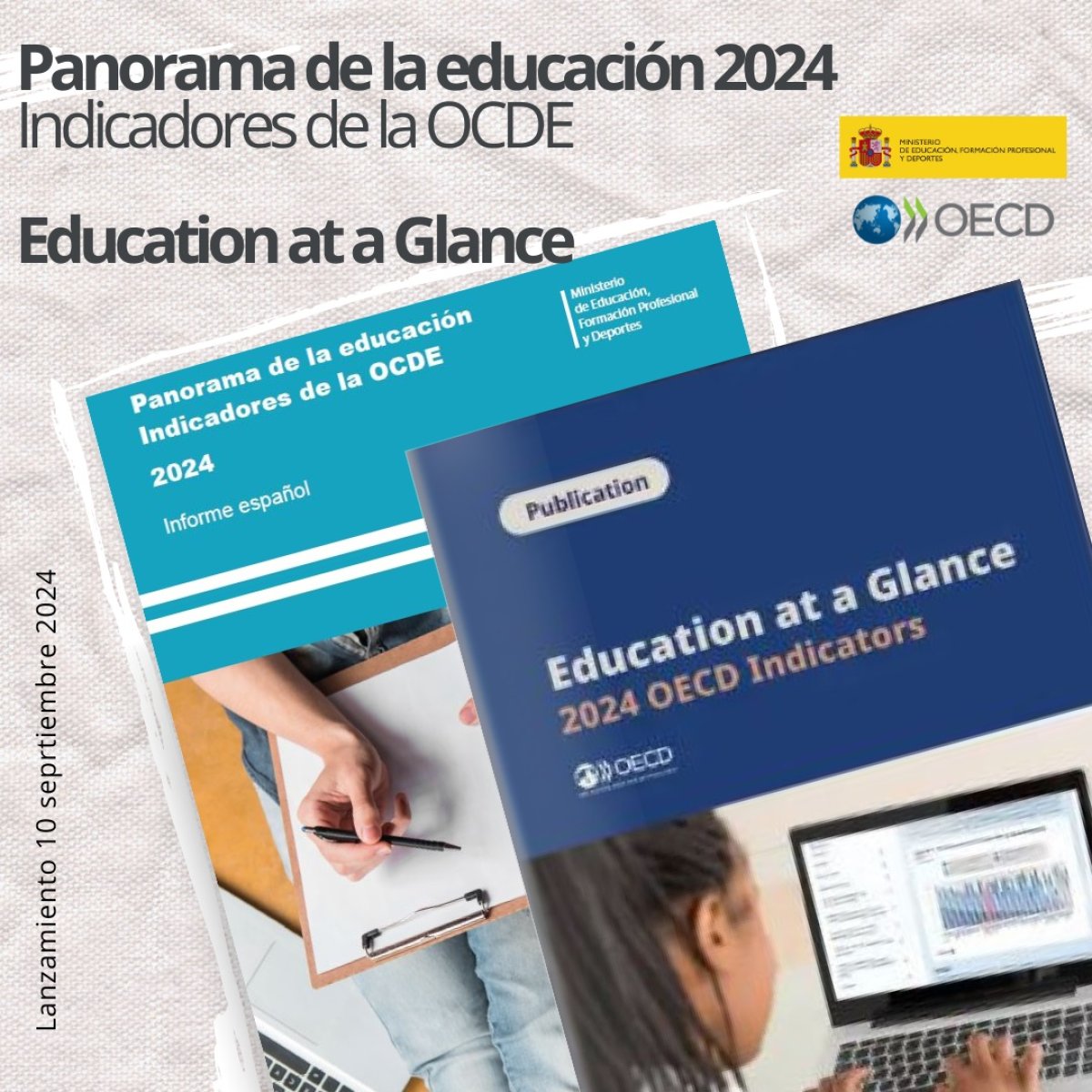 educaINEE's tweet photo. 📢Ya disponible el nuevo Panorama de la educación 2024 #OECDEAG, con un análisis de la equidad de los sistemas educativos🏫🎒
 
Accede y descarga el informe internacional de @OECDEduSkills  y el nacional de @educaciongob desde nuestra web 👉https://t.co/xR9rd00qrE https://t.co/l82PvyHQZA