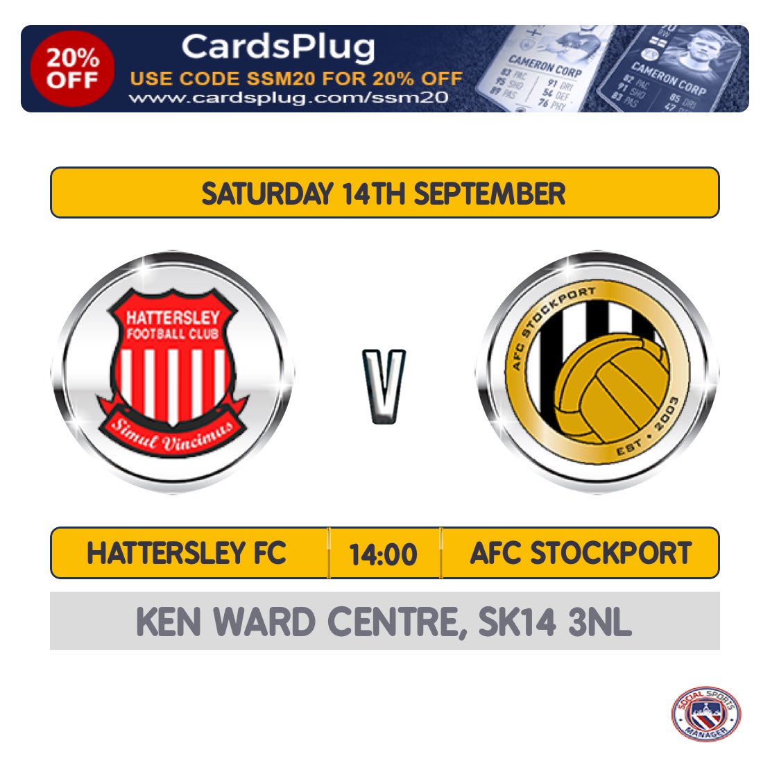 Next up is ⁦<a href="/AFC_Stockport/">AFC Stockport</a>⁩. The lads are looking to go 3/3 this weekend in what looks to be another tough game in the league. All support is appreciated by everyone so get down and support the lads. #upthehatto