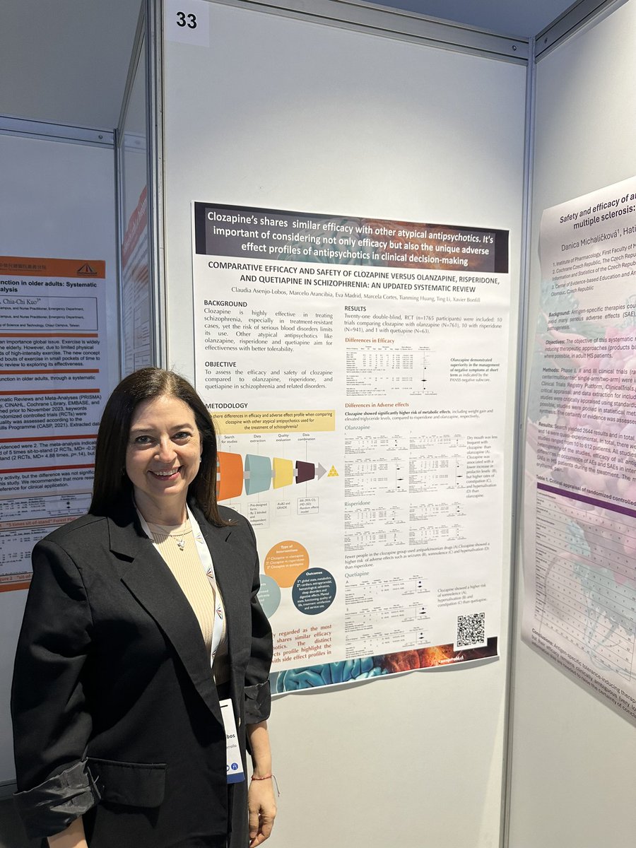 ¡Compartimos el primer póster del día! 

Claudia Asenjo comparte los resultados de la actualización de la revisión sistemática con meta-análisis Cochrane del efecto de la clozapina contra otros fármacos antipsicóticos en esquizofrenia. 

¡Los invitamos a visitarla en el lugar 33!