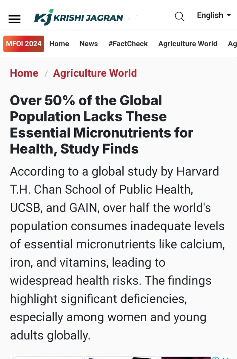 The agricultural soils of the world that produce 95% of our food are severely deficient in soil micronutrients. The nutritive value of anything that is grown in such soils will be subpar. Unhealthy soil=unhealthy human beings and unhealthy planet. Several scientific studies,