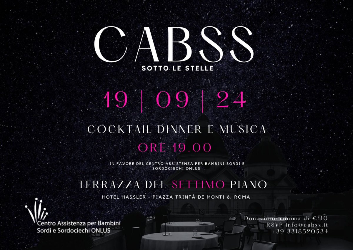 CABSSETS's tweet photo. Se volete vedere i tetti di Roma e toccare il cielo solo alzando un braccio, vi aspettiamo giovedì 19 al settimo piano dell'Hotel Hassler!
Per prenotare 3318520534 - info@cabss.it
Per donare https://t.co/yvK8UvUJeO https://t.co/mFcQugwddx
