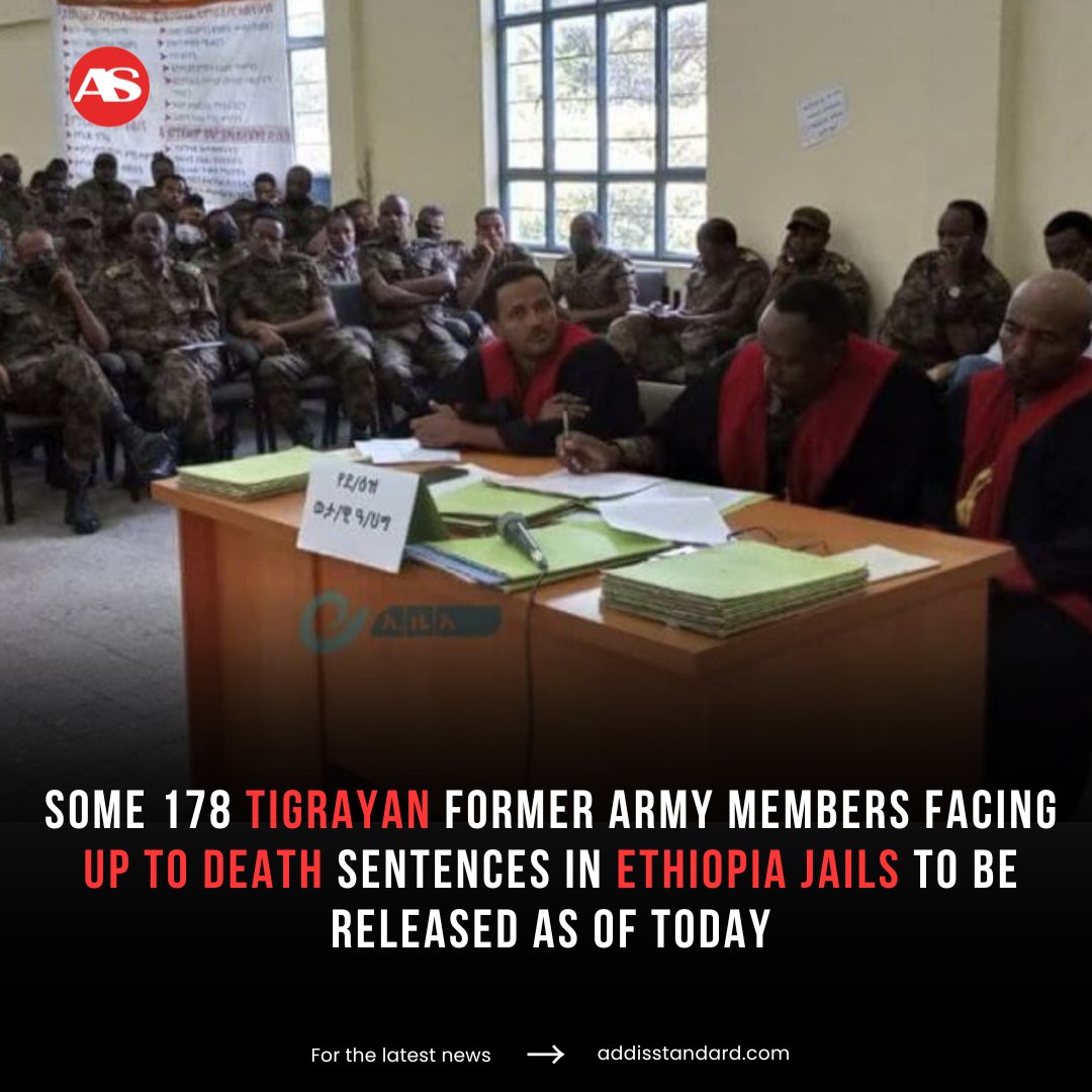 addisstandard's tweet image. #Ethiopia: Some 178 #Tigrayan former army members facing up to death sentences in Ethiopia jails to be released effective today 

Some of the army members were charged with treason in August 2021 and were sentenced to death and life imprisonment by the army’s Western Command