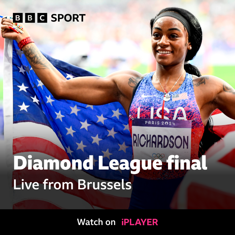 BBCSport's tweet photo. Olympics star and world title-holder Sha'Carri Richardson is back in action in Belgium. 🇧🇪

She is among a host of #Paris2024 stars taking part in the #DiamondLeague final.

🎧📱🖥 The action begins now on @bbcthree, @BBCiPlayer and the @BBCSport app 

#BBCAthletics #BrusselsDL