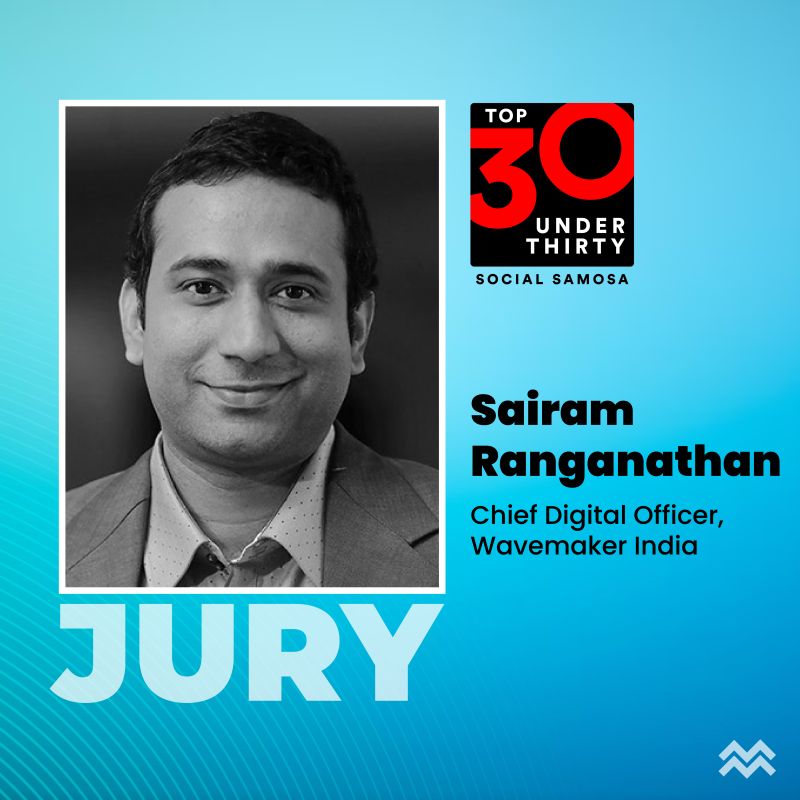 Wavemaker India (@wavemakerindia) on Twitter photo We are thrilled to announce our Chief Digital Officer, Sairam Ranganathan <a href="/rsairam23/">Sairam</a> as a jury member for Social Samosa 30 Under 30! <a href="/socialsamosa/">Social Samosa</a> #SS30under30 We are thrilled to announce our Chief Digital Officer, Sairam Ranganathan <a href="/rsairam23/">Sairam</a> as a jury member for Social Samosa 30 Under 30! <a href="/socialsamosa/">Social Samosa</a> #SS30under30