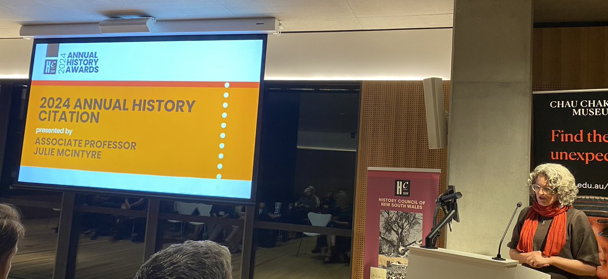 ncushing12's tweet image. The @HistoryNSW Annual History Citation awarded to Professor Grace Karskens by @DrJulieMcIntyre. And there is more to come, Grace reassures us.