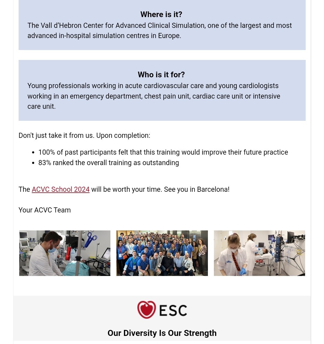 ACVCPresident (@acvcpresident) on Twitter photo One of the main goals of #ACVC_ESC is the focus on education by supporting and organizing initiatives
One of such initiatives is #ACVCSchool - a tradition that continues through the years in Barcelona, organized by extraordinary <a href="/sionis_a/">Alessandro Sionis</a> <a href="/JordiBaneras/">Jordi Bañeras</a>
Find out all the reasons One of the main goals of #ACVC_ESC is the focus on education by supporting and organizing initiatives
One of such initiatives is #ACVCSchool - a tradition that continues through the years in Barcelona, organized by extraordinary <a href="/sionis_a/">Alessandro Sionis</a> <a href="/JordiBaneras/">Jordi Bañeras</a>
Find out all the reasons
