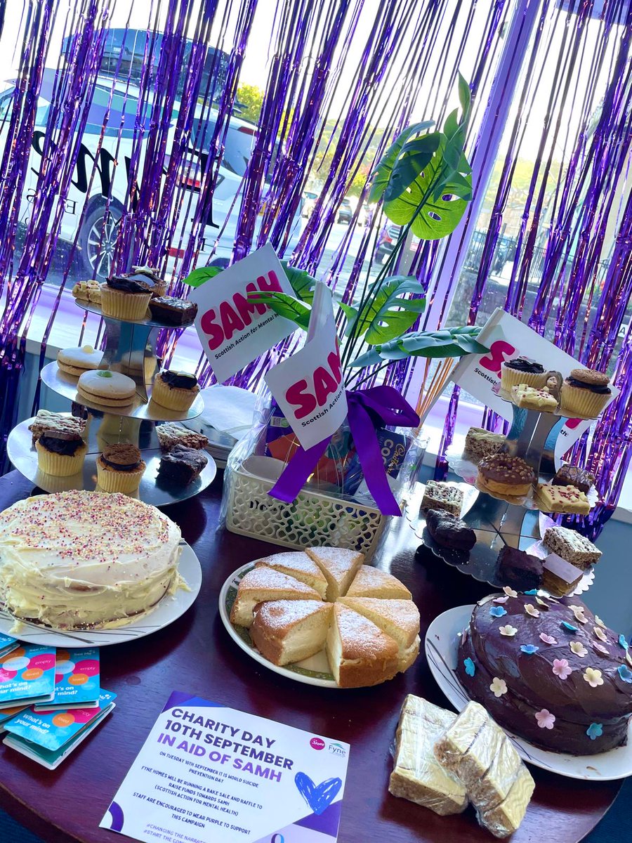 Today is #WorldSuicidePreventionDay2024 
In support of the day we are having a wear purple/dress down day, a bake sale &amp; a raffle for a wellbeing hamper
If you are passing by please pop in and support this great cause
Proceeds will be donated to <a href="/SAMHtweets/">SAMH</a> 
#StartTheConversation