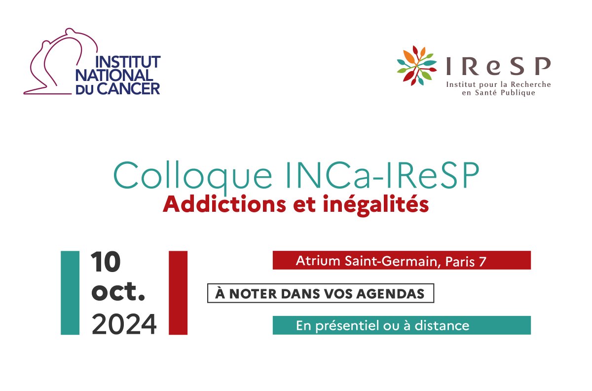 Victoria Afanasyeva (@v_afanasyeva) on Twitter photo 📆 10 octobre 2024 - Atrium Saint-Germain (Paris 7) - Colloque "Addictions et inégalités : perspectives de recherche en santé publique" organisé par <a href="/Institut_cancer/">Institut national du cancer</a> et l'IReSP.
Inscriptions ouvertes -> evenium-site.com/site/inscripti… 📆 10 octobre 2024 - Atrium Saint-Germain (Paris 7) - Colloque "Addictions et inégalités : perspectives de recherche en santé publique" organisé par <a href="/Institut_cancer/">Institut national du cancer</a> et l'IReSP.
Inscriptions ouvertes -> evenium-site.com/site/inscripti…
