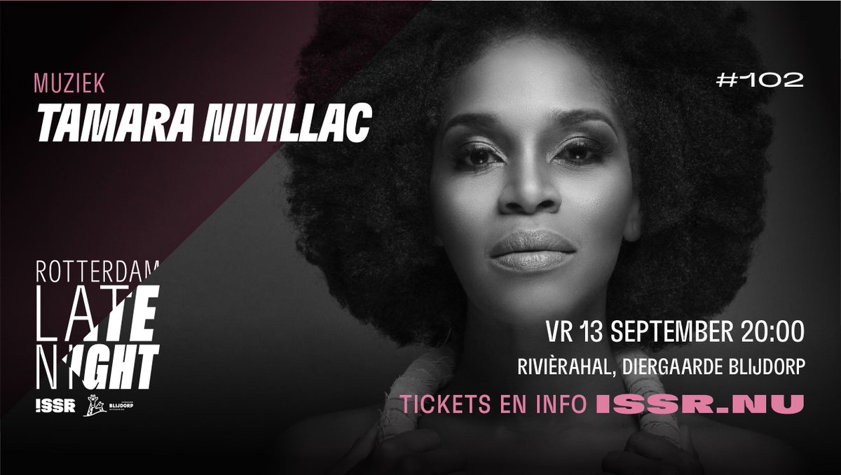 Singer-songwriter Tamara Nivillac zingt soulvolle nummers in Papiaments en Engels. Haar prachtige, warme stem komt in de Rivièrahal volledig tot recht. Kom ook naar Rotterdam Late Night en droom weg op wonderschone klanken!

De laatste tickets: issr.stager.co/web/tickets