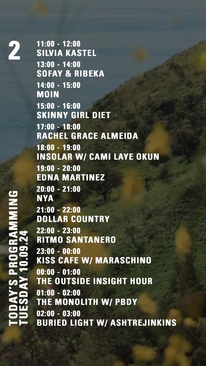 NTS Radio (@ntslive) on Twitter photo Today on NTS 🧵
<a href="/nabihahiqbal/">Nabihah Iqbal</a> <a href="/IvanSmagghe/">Ivan Smagghe</a> <a href="/LaurelHalo/">Laurel Halo</a> @circuits_nts <a href="/skinnygirldiett/">Skinny Girl Diet</a> <a href="/_rachelgrace/">rachel grace almeida</a> <a href="/maraschinoxo/">Maraschino</a> <a href="/paulpbdy/">PBDY</a> Today on NTS 🧵
<a href="/nabihahiqbal/">Nabihah Iqbal</a> <a href="/IvanSmagghe/">Ivan Smagghe</a> <a href="/LaurelHalo/">Laurel Halo</a> @circuits_nts <a href="/skinnygirldiett/">Skinny Girl Diet</a> <a href="/_rachelgrace/">rachel grace almeida</a> <a href="/maraschinoxo/">Maraschino</a> <a href="/paulpbdy/">PBDY</a>