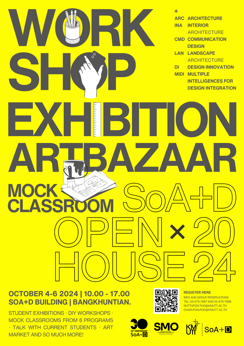 soadkmutt's tweet photo. COMING SOON! SoA+D OPEN HOUSE 2024 from 4-6 October 2024! Inquire through our social media:
Website: https://t.co/IP8fVPD72e
LINE: https://t.co/RVWZeKQ4Dr
Facebook: https://t.co/UeoROngsNC
Twitter: https://t.co/2F53XuWrSA
IG: https://t.co/KQ3UxCLqF3
Scan the QR code to register! https://t.co/ZthMQK9CL2
