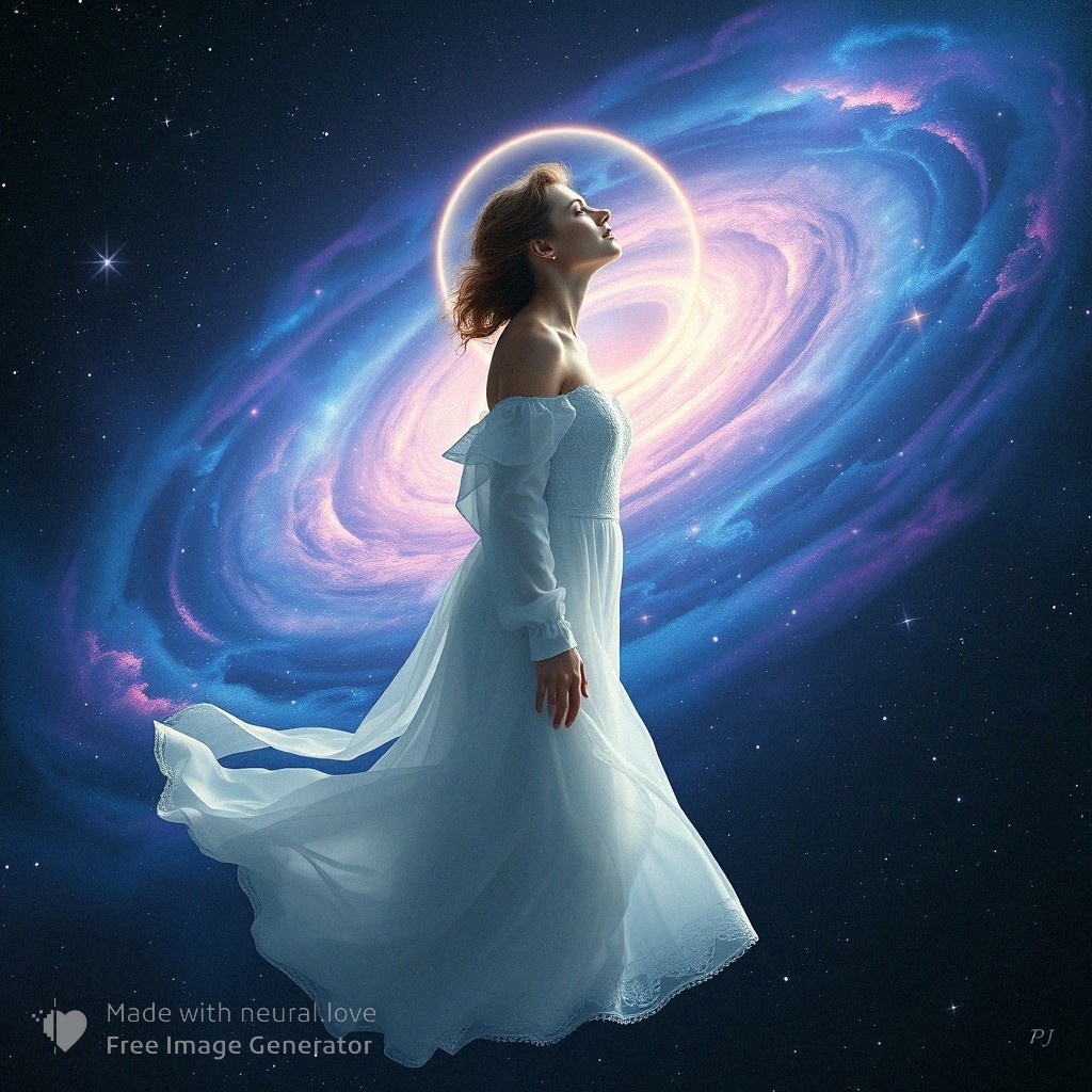 UncomfortLogic's tweet photo. #ai #aiArt #aiArtWork #CinematicIllustration #SereneWoman #FlowingWhiteDress #CosmicScene #EtherealLight #SwirlingVortex #StarsAndNebulae #CelestialBreeze #LaceTrim #Weightlessness #OtherworldlyAtmosphere #PeacefulYetPowerful #GraceAndEnergy #ArtistPJ https://t.co/YbKuCyQbkx