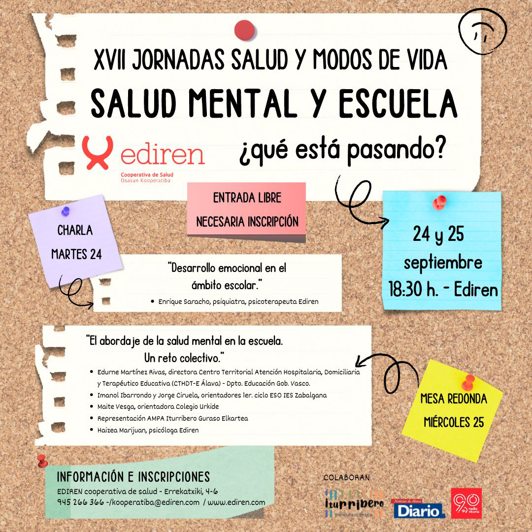 edirensalud's tweet photo. 👉Ediren te invita a participar en las XVII Jornadas sobre "Salud mental y escuela", dirigidas a la población en general.
📅La entrada es libre. Es necesaria inscripción.
📌Más info: https://t.co/lbf0X9euEX
#edirensalud #SaludMental #Escuela #Eventos https://t.co/vmlSiMCqkn