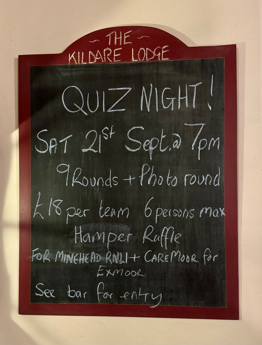A great night coming up at The Kildare, these events are always fun and very popular whilst raising funds for two amazing charities. Drop in and reserve your table to ensure you don't miss out. #Minehead #RNLI #CareMoreForExmoor #QuizNight