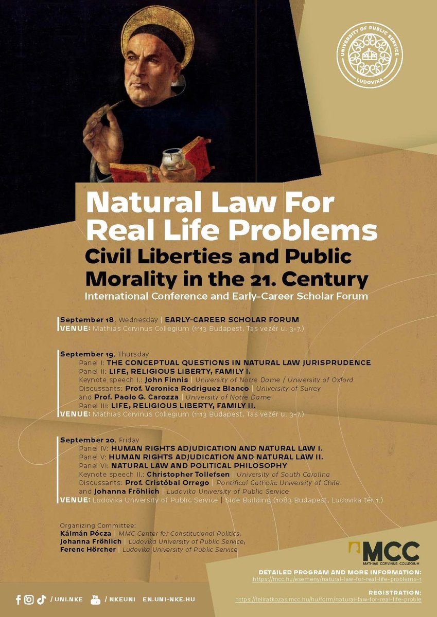 On September 18-20 <a href="/UpsPolitics/">UPS_Politics&Government</a> <a href="/MCC_CfCP/">MCC Center for Constitutional Politics</a> will host an incredibly inspiring group of scholars who prove that Thomas Aquinas born 800 years ago is still worth consulting about real life problems!
Program: pak.uni-nke.hu/hirek/2024/09/…