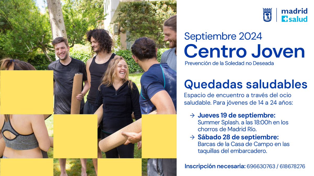 Aquí están las actividades de Septiembre‼️Os esperamos!! Ya sabéis siempre... #enbuenacompañia 📷 #SoledadNoDeseada #EnBuenaCompañia #Adolescentes #Jóvenes #apúntate #madridsalud #juventud