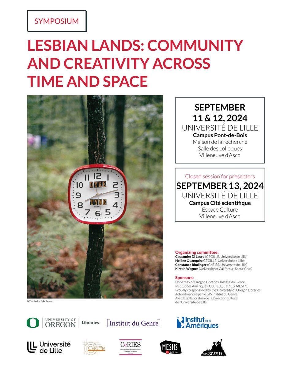📚 Symposium 📚

Don't miss the international symposium "Lesbian Lands: Community and Creativity Across Time and Space", which will start tomorrow at Université de Lille <a href="/univ_lille/">Université de Lille</a>.

👉 More information : institutdesameriques.fr/agenda/lesbian…